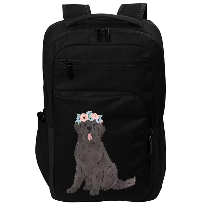 Floral Black Newfie Lovers Newfoundland Dog Mom Gift Impact Tech Backpack