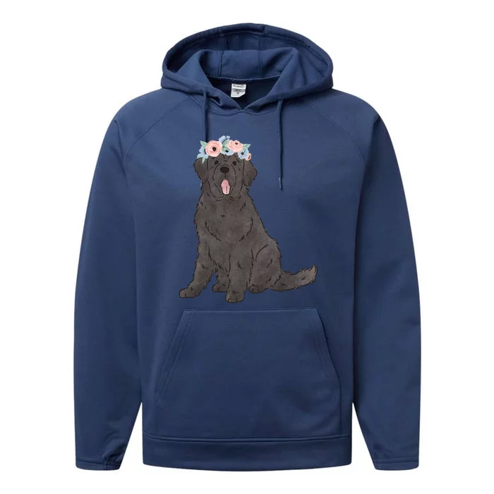 Floral Black Newfie Lovers Newfoundland Dog Mom Gift Performance Fleece Hoodie