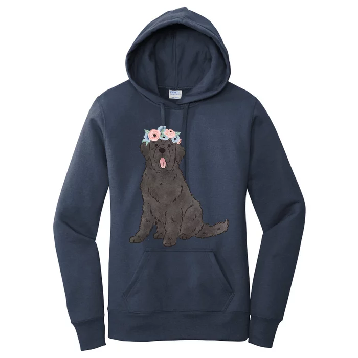 Floral Black Newfie Lovers Newfoundland Dog Mom Gift Women's Pullover Hoodie