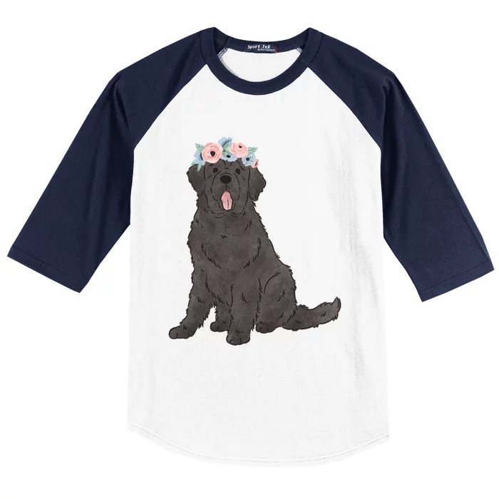 Floral Black Newfie Lovers Newfoundland Dog Mom Gift Baseball Sleeve Shirt