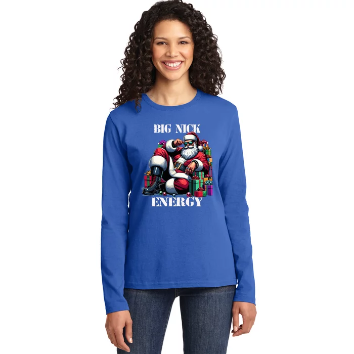 Fun Big Nick Energy Funny Santa Claus Christmas Xmas Cool Ladies Long Sleeve Shirt