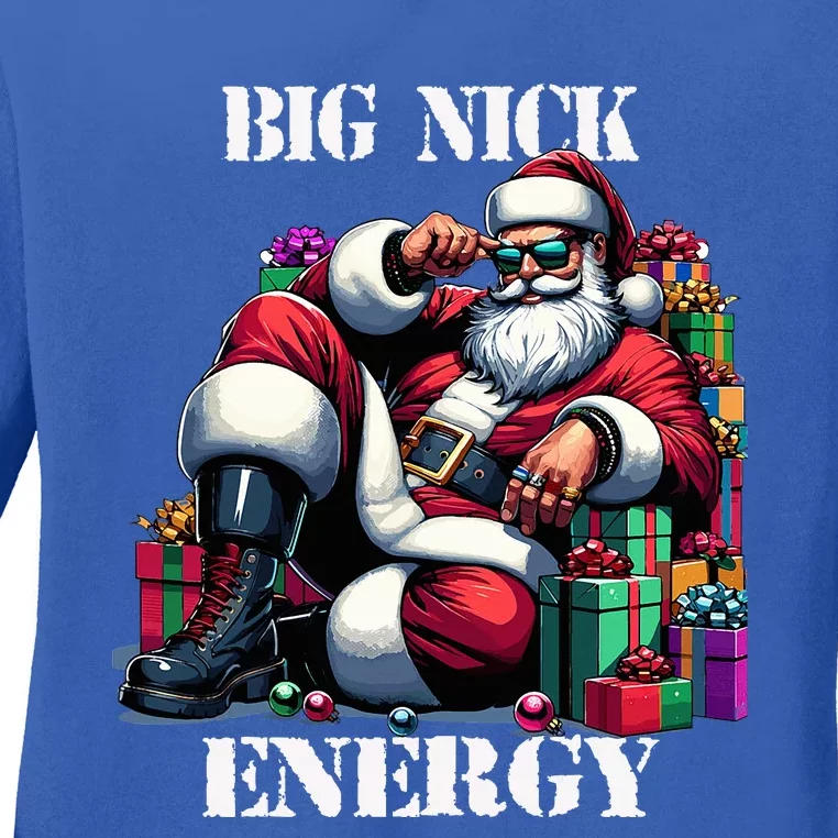 Fun Big Nick Energy Funny Santa Claus Christmas Xmas Cool Ladies Long Sleeve Shirt