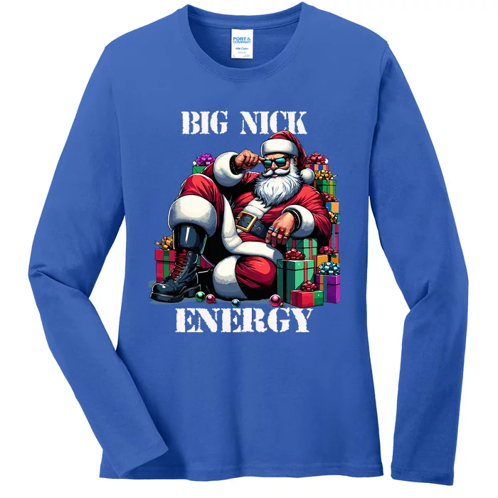 Fun Big Nick Energy Funny Santa Claus Christmas Xmas Cool Ladies Long Sleeve Shirt