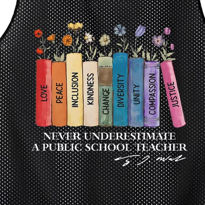 Floral Books Never Underestimate A Public School Teacher Gift Mesh Reversible Basketball Jersey Tank