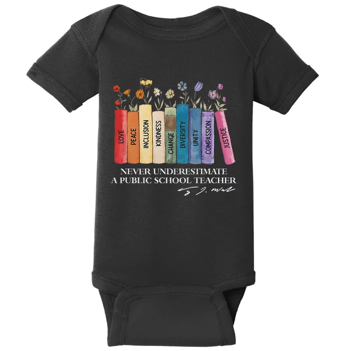 Floral Books Never Underestimate A Public School Teacher Gift Baby Bodysuit