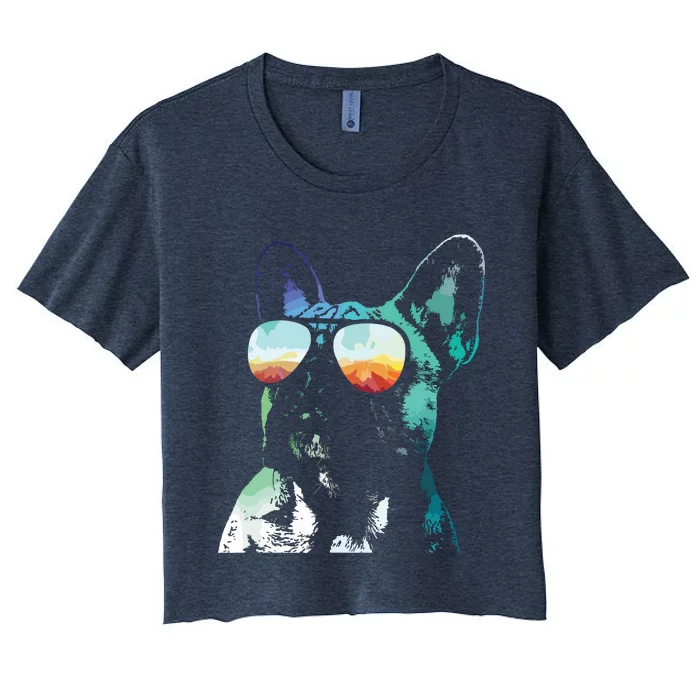 French Bulldog Neon Dog Shirts Women's Crop Top Tee