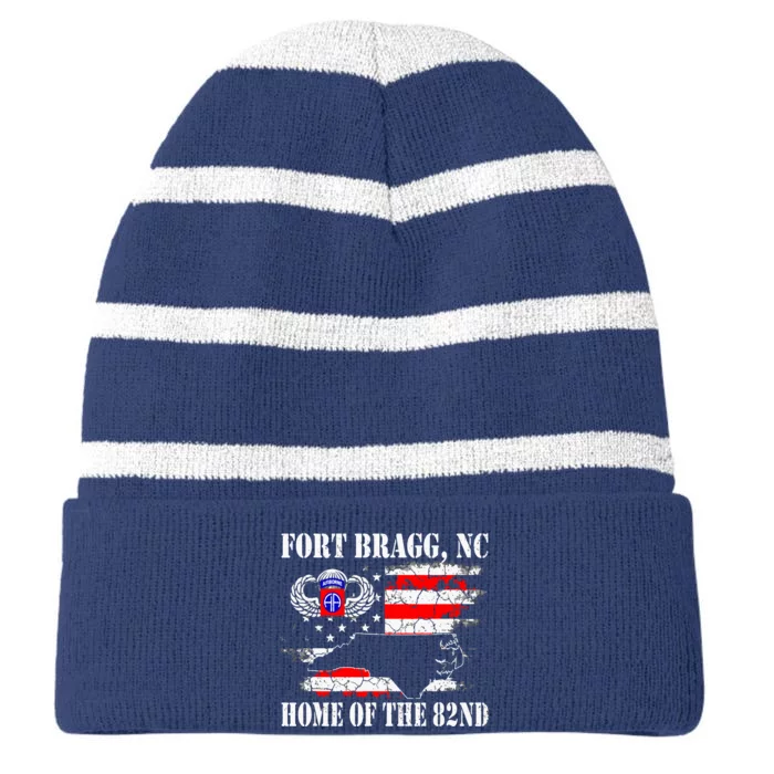 Fort Bragg NC Home Of The 82nd Airborne Veterans Day Striped Beanie with Solid Band