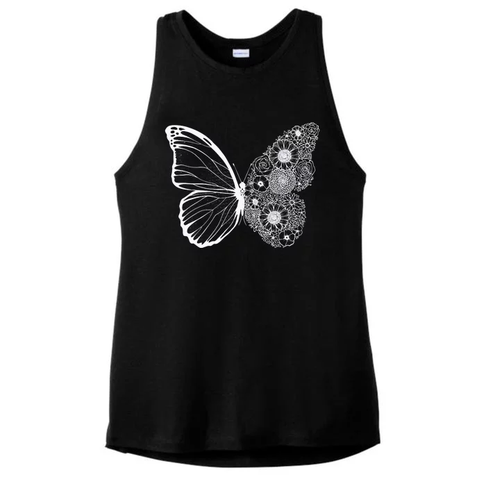 Floral Butterfly Nature Ladies Tri-Blend Wicking Tank