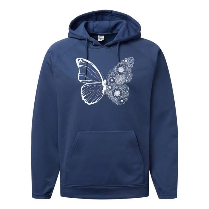 Floral Butterfly Nature Performance Fleece Hoodie