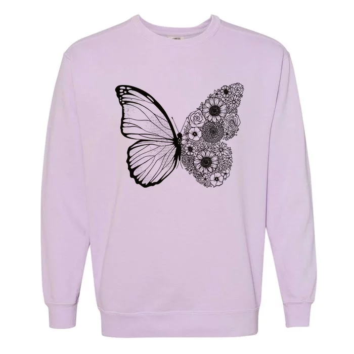 Floral Butterfly Nature Garment-Dyed Sweatshirt