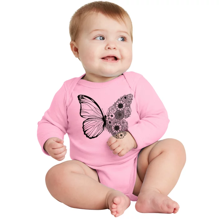 Floral Butterfly Nature Baby Long Sleeve Bodysuit