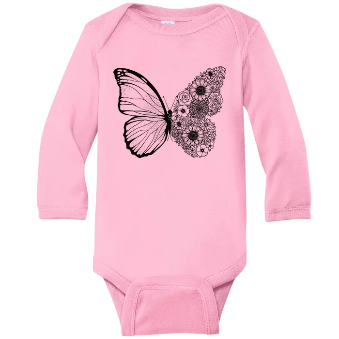 Floral Butterfly Nature Baby Long Sleeve Bodysuit