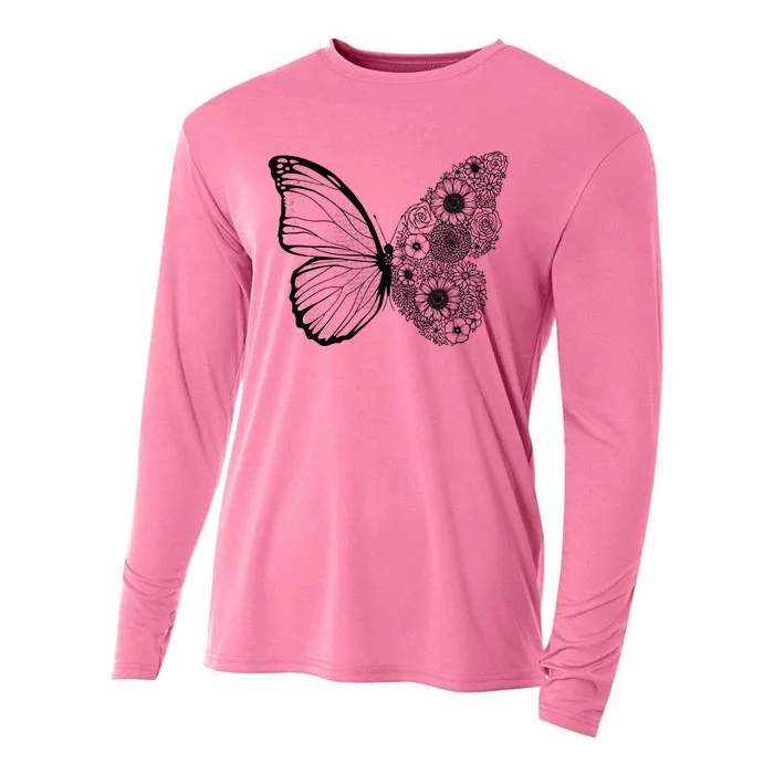 Floral Butterfly Nature Cooling Performance Long Sleeve Crew