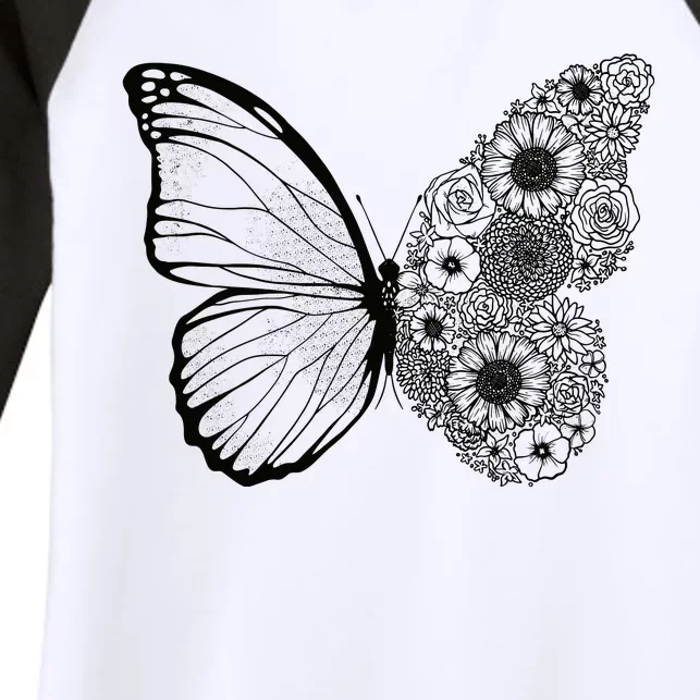 Floral Butterfly Nature Women's Tri-Blend 3/4-Sleeve Raglan Shirt