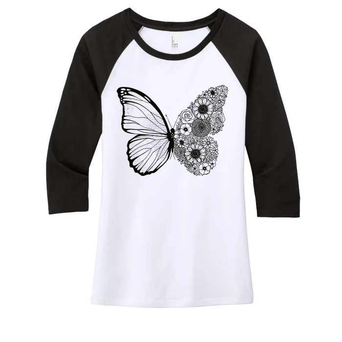 Floral Butterfly Nature Women's Tri-Blend 3/4-Sleeve Raglan Shirt