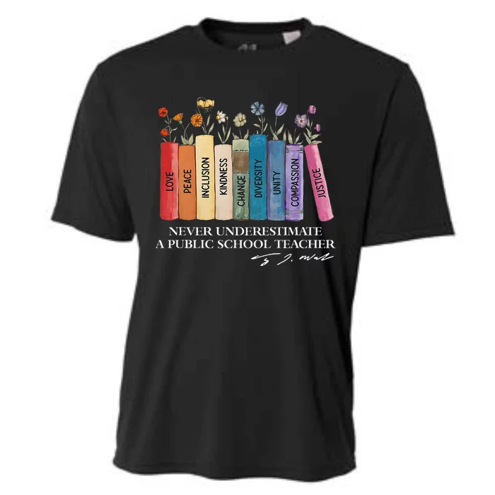 Floral Books Never Underestimate A Public School Teacher Cooling Performance Crew T-Shirt