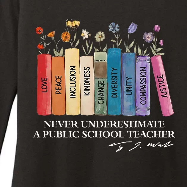 Floral Books Never Underestimate A Public School Teacher Womens CVC Long Sleeve Shirt