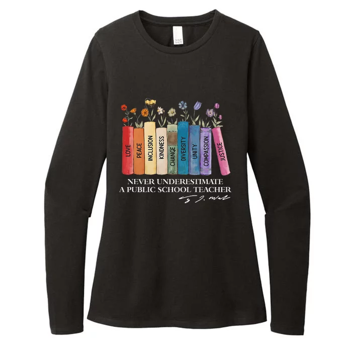 Floral Books Never Underestimate A Public School Teacher Womens CVC Long Sleeve Shirt