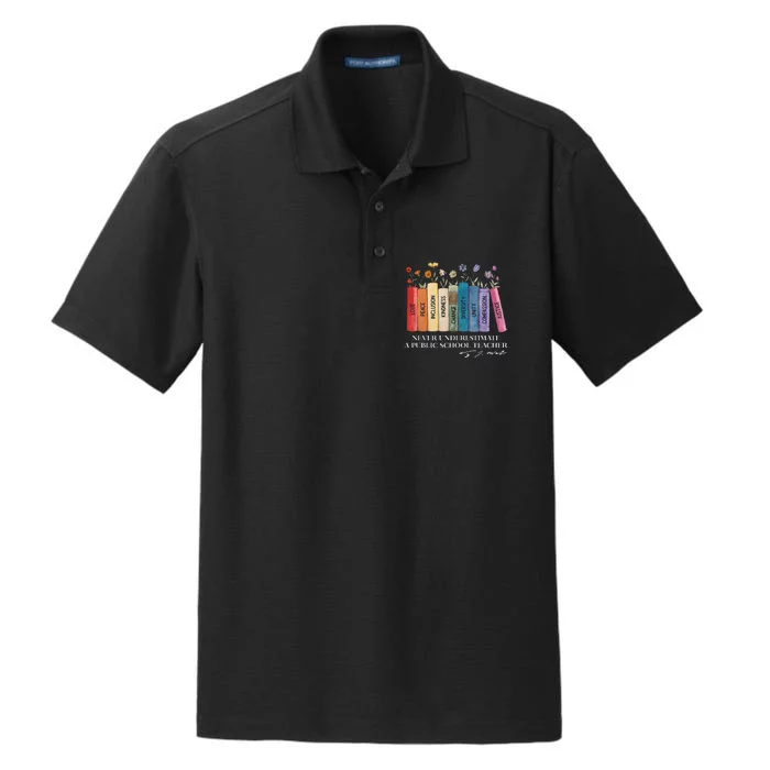 Floral Books Never Underestimate A Public School Teacher Dry Zone Grid Performance Polo