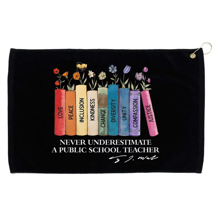 Floral Books Never Underestimate A Public School Teacher Grommeted Golf Towel