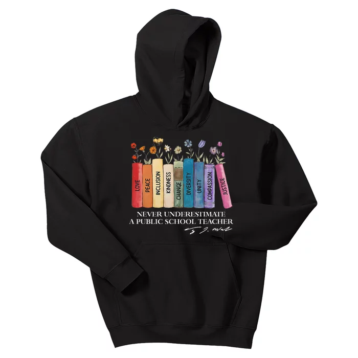 Floral Books Never Underestimate A Public School Teacher Kids Hoodie