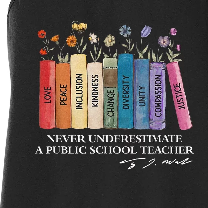 Floral Books Never Underestimate A Public School Teacher Women's Racerback Tank