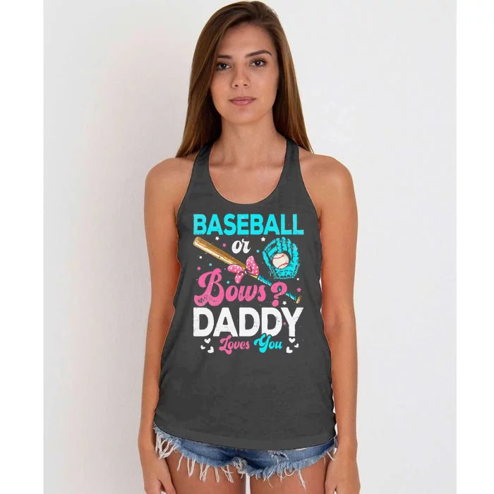 Funny Baseball Or Bows Daddy Loves You Gender Reveal Women's Knotted Racerback Tank