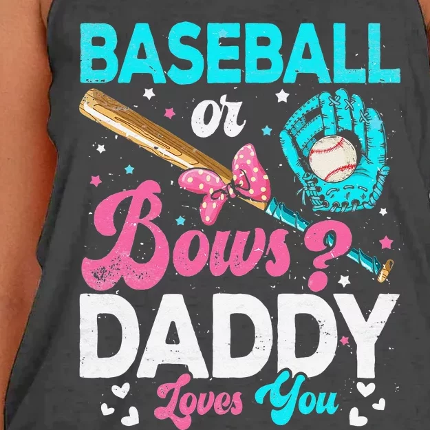 Funny Baseball Or Bows Daddy Loves You Gender Reveal Women's Knotted Racerback Tank