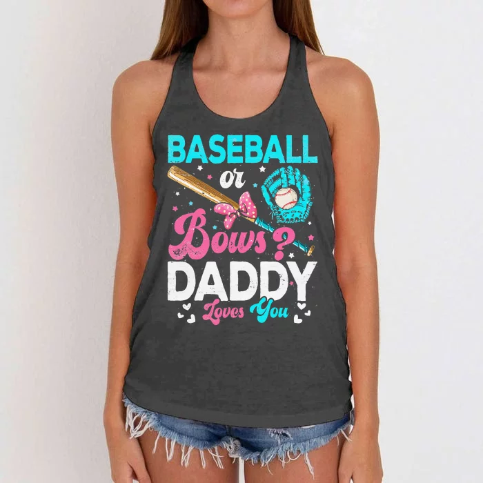 Funny Baseball Or Bows Daddy Loves You Gender Reveal Women's Knotted Racerback Tank