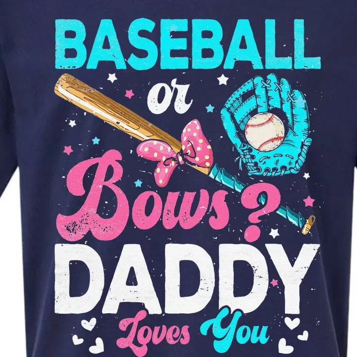 Funny Baseball Or Bows Daddy Loves You Gender Reveal Sueded Cloud Jersey T-Shirt