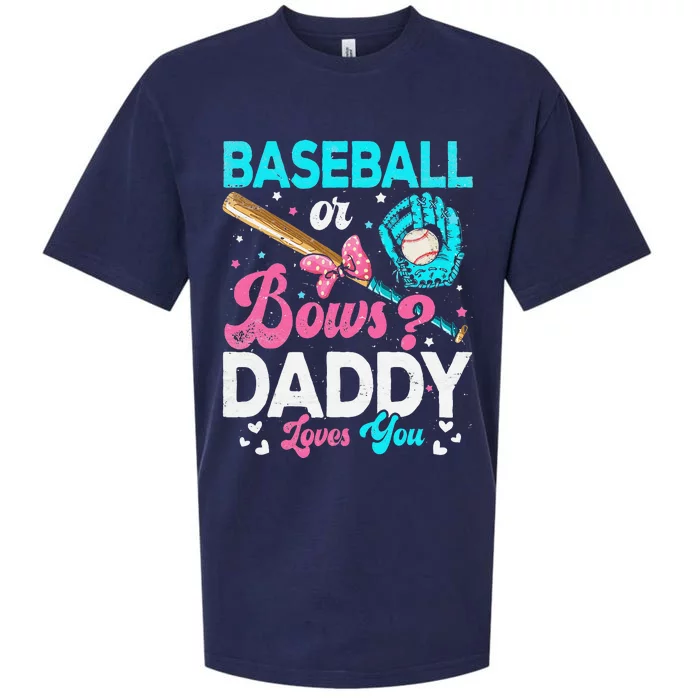 Funny Baseball Or Bows Daddy Loves You Gender Reveal Sueded Cloud Jersey T-Shirt