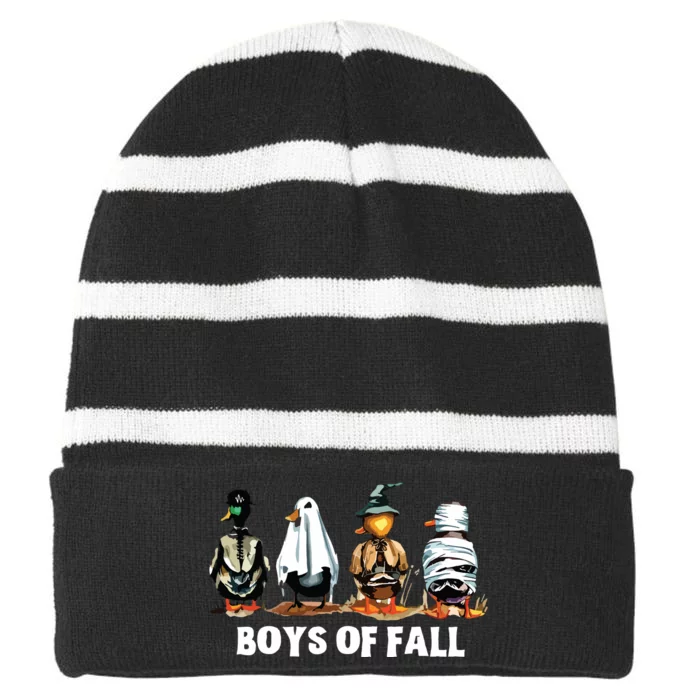 Funny Boy Of Fall Duck Hunting Halloween Costume Duck Lover Striped Beanie with Solid Band