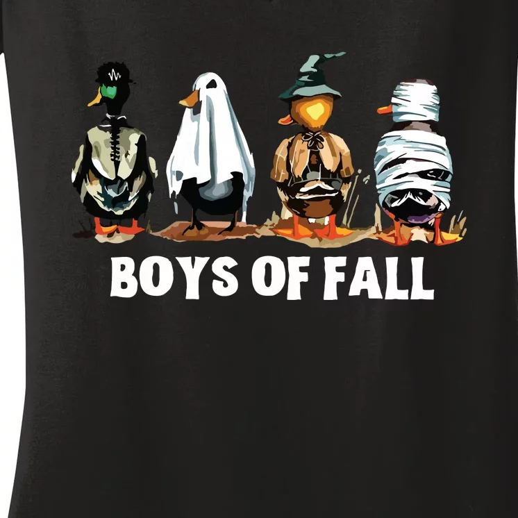 Funny Boy Of Fall Duck Hunting Halloween Costume Duck Lover Women's V-Neck T-Shirt