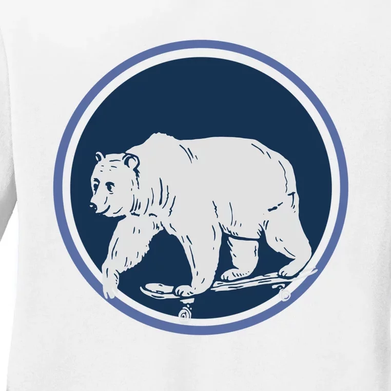 Funny Bear On Skate Ladies Long Sleeve Shirt