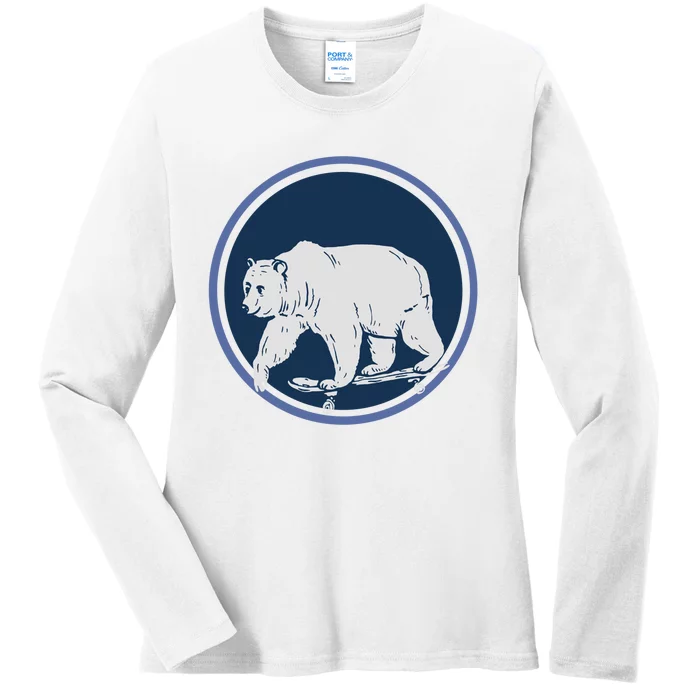 Funny Bear On Skate Ladies Long Sleeve Shirt