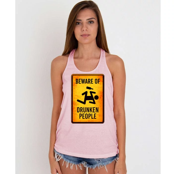 Funny Beware Of Drunken People Road Sign Women's Knotted Racerback Tank