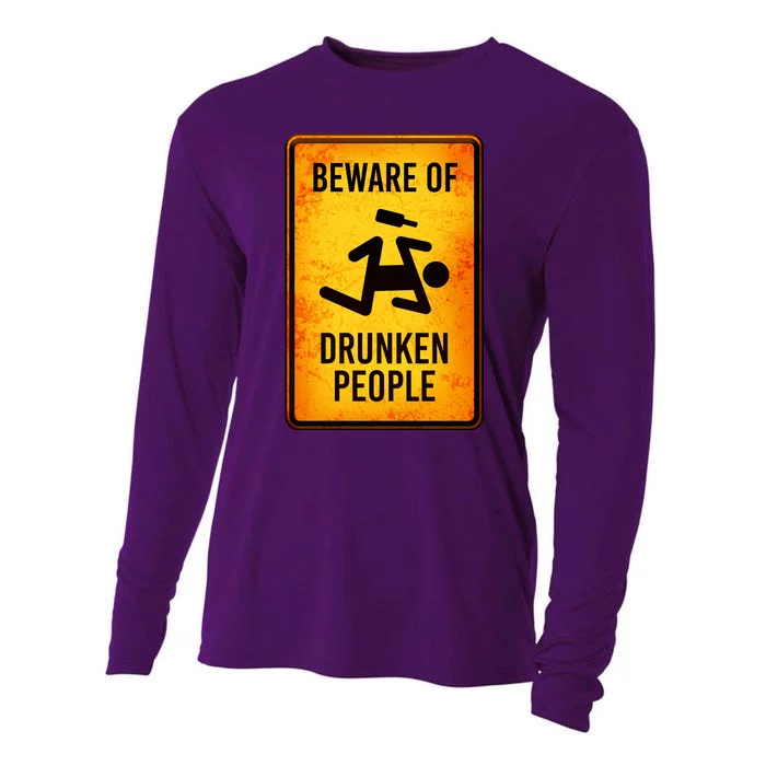 Funny Beware Of Drunken People Road Sign Cooling Performance Long Sleeve Crew