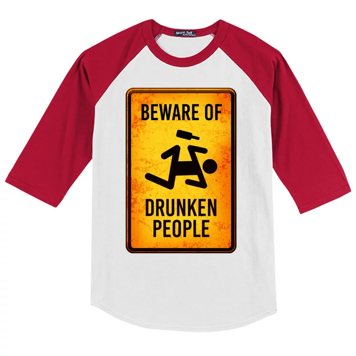 Funny Beware Of Drunken People Road Sign Kids Colorblock Raglan Jersey