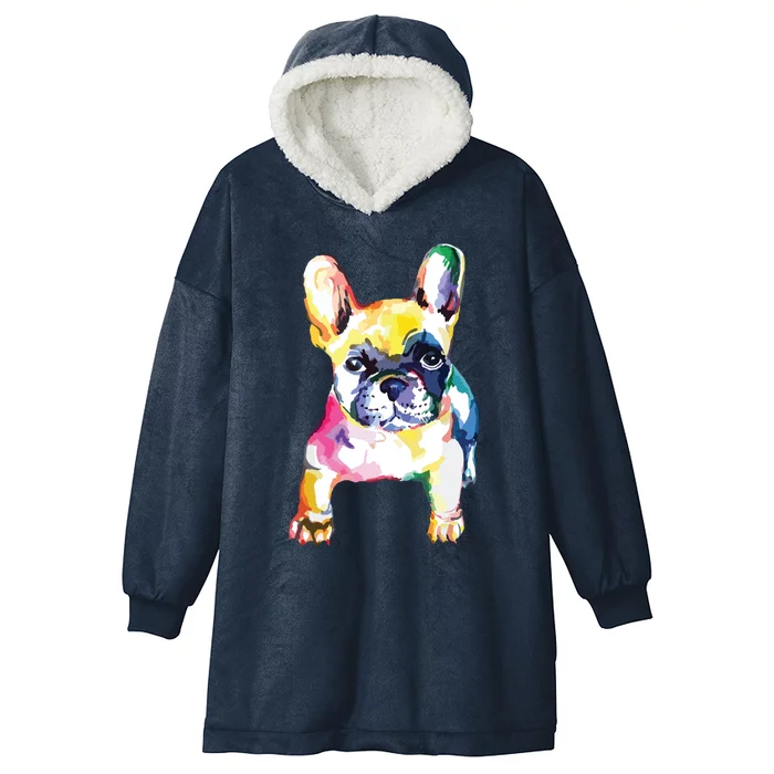 French Bulldog Original Watercolor Hand Drawing Gift Hooded Wearable Blanket