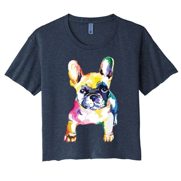 French Bulldog Original Watercolor Hand Drawing Gift Women's Crop Top Tee