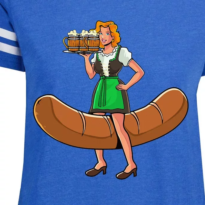 Funny Barmaid Oktoberfest German Woman Bartwurst Dirndl Enza Ladies Jersey Football T-Shirt