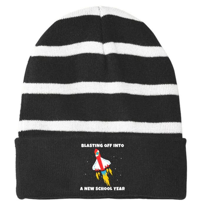 Funny Blast Off Into A New School Year Is For Back To School Striped Beanie with Solid Band