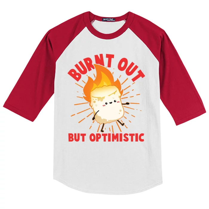 Funny Burnt Out But Optimistic Marshmallow Kids Colorblock Raglan Jersey