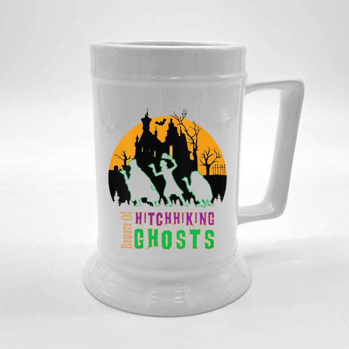 Funny Beware Of Hitchhiking Ghosts Halloween Front & Back Beer Stein