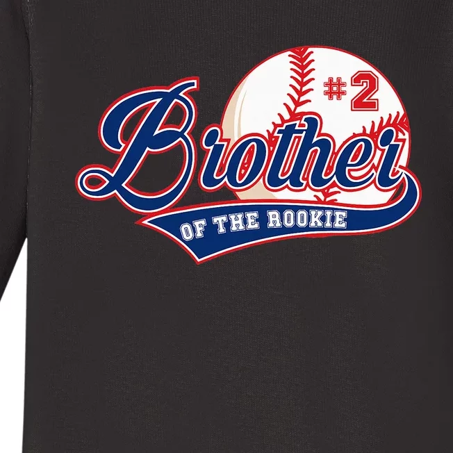 funny Brother of Rookie 2nd Birthday Baseball Party Baby Long Sleeve Bodysuit