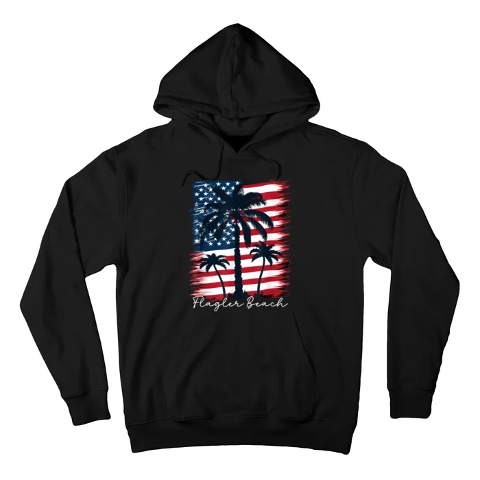 Flagler Beach Patriotic American Flag Palm Trees Hoodie