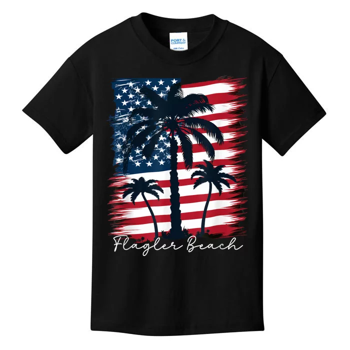 Flagler Beach Patriotic American Flag Palm Trees Kids T-Shirt