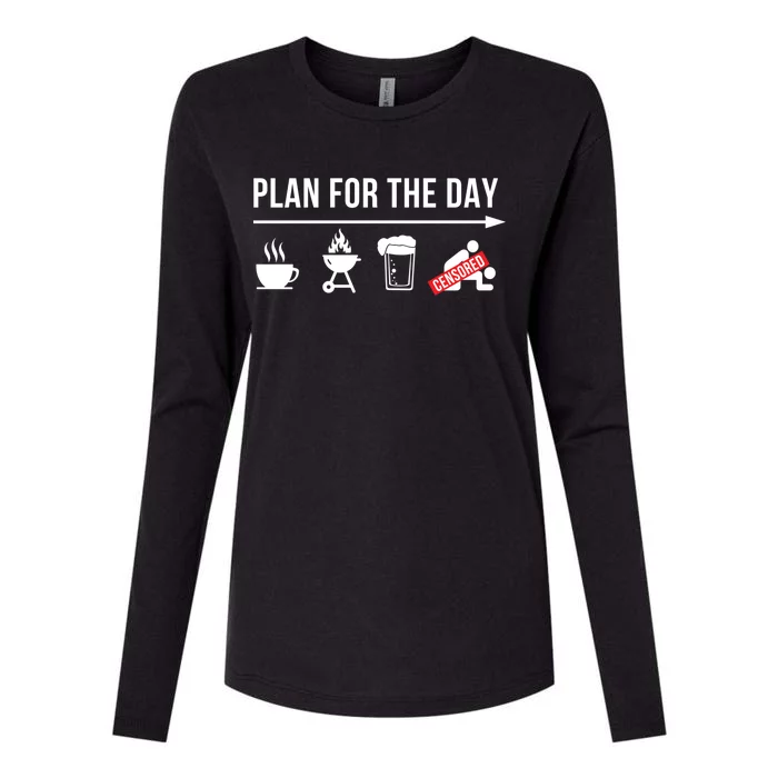 Funny Bbq Plan For The Day Barbeque Grillmaster Great Gift Womens Cotton Relaxed Long Sleeve T-Shirt