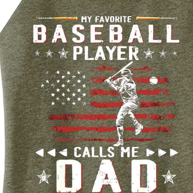 Favorite Baseball Player Calls Me Dad USA Flag Fathers Day Women’s Perfect Tri Rocker Tank