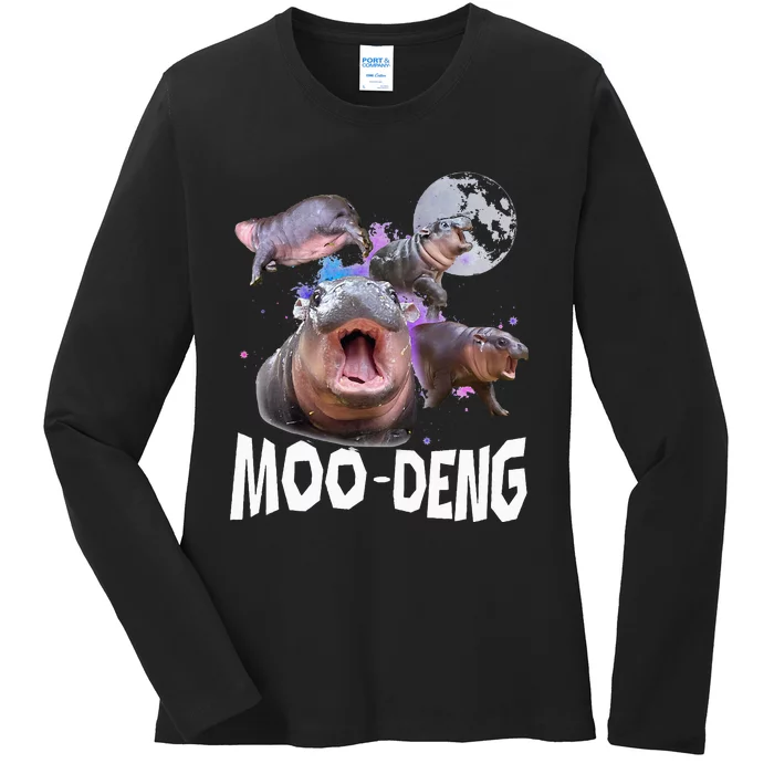 Famous Baby Pygmy Hippo Moo Deng Ladies Long Sleeve Shirt